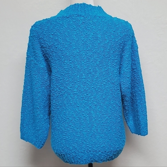 Vintage 80s Hunters Ridge Cerulean Blue Popcorn Knit Mock Neck Sweater Medium - Picture 11 of 16